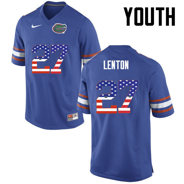 Youth Florida Gators #27 Quincy Lenton College Football USA Flag Fashion Jerseys-Blue